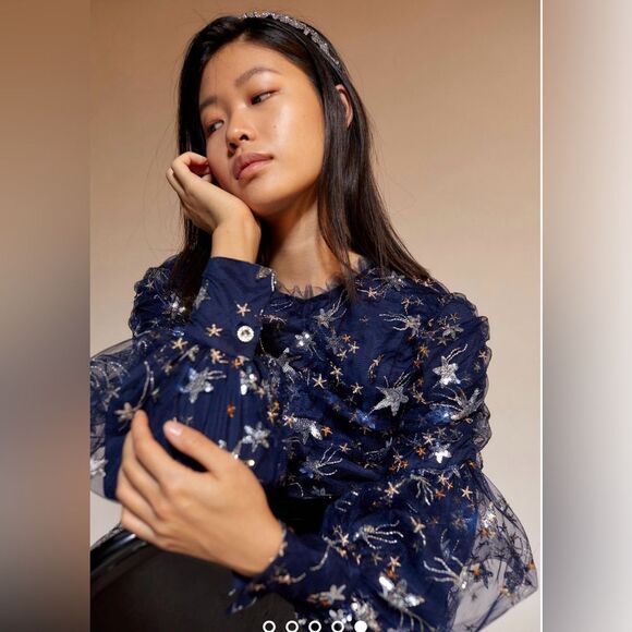 Sister Jane Shooting Star Embroidered Mini Dress Navy and Silver  medium - Picture 5 of 17